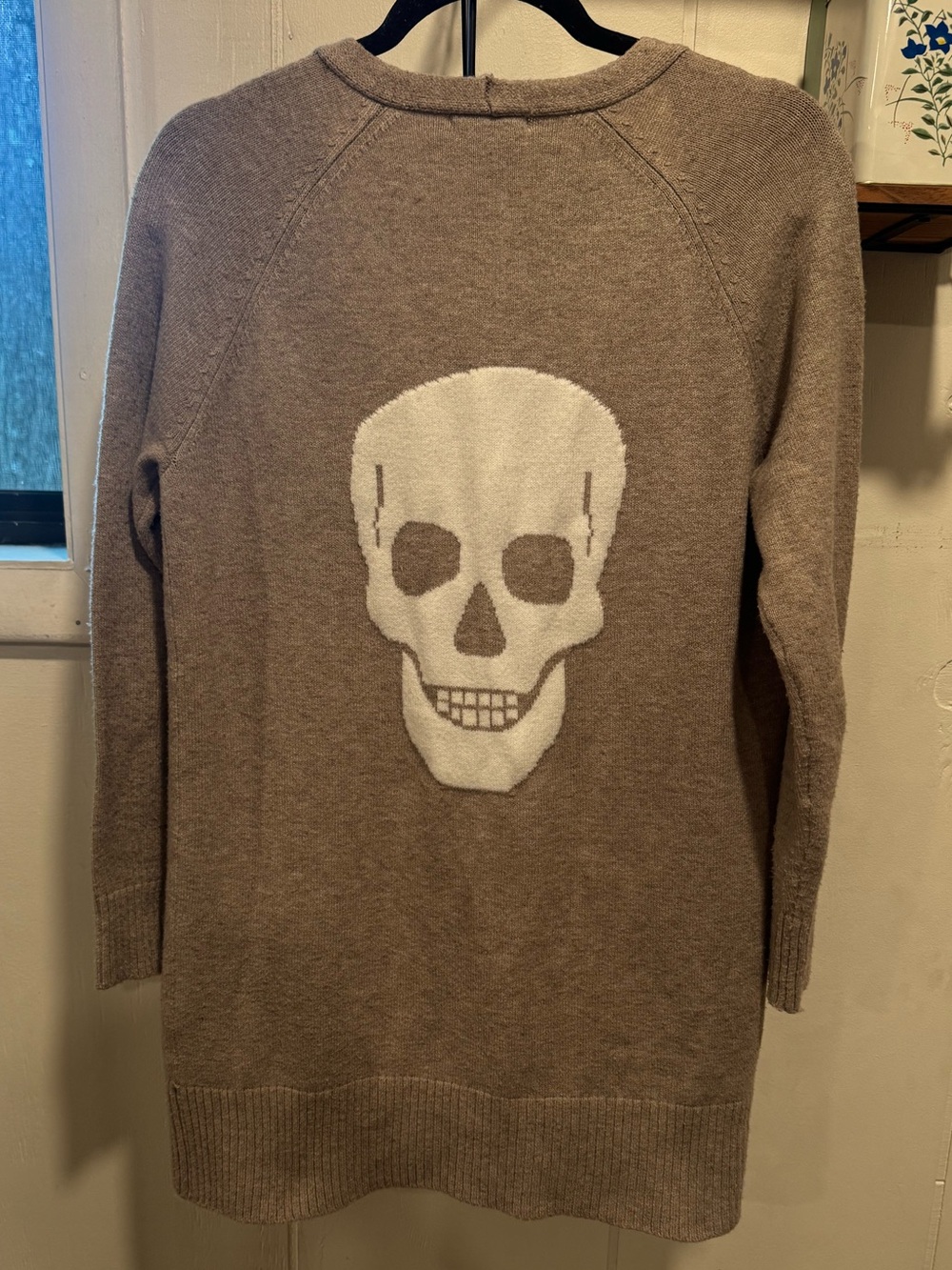 Sweet Romeo Taupe Crewneck Sweater with White Skull